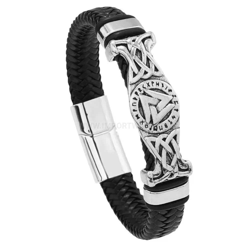 Fashion Braided Leather Strand Wrap Bracelet with Alloy Accents