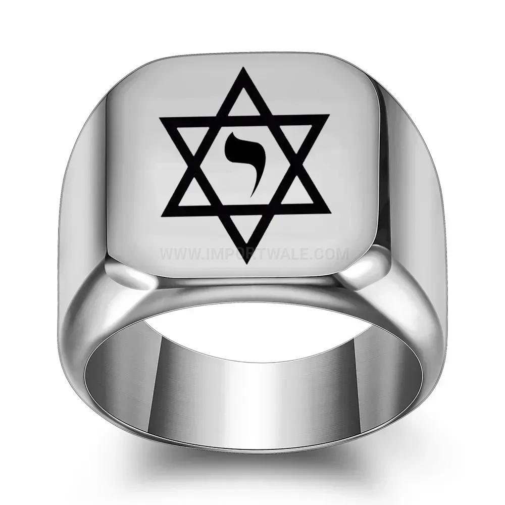 Trendy Hexagram Engraved Stainless Steel Statement Signet Ring