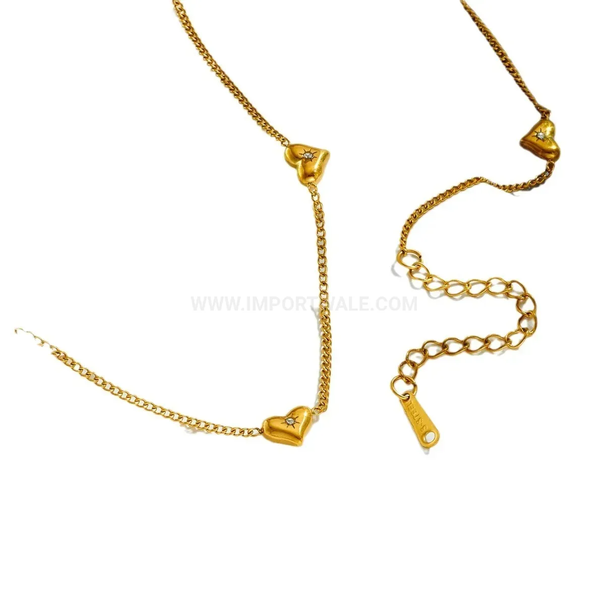 Designer Gold Plated Stainless Steel Crystal Heart Pendant Necklace
