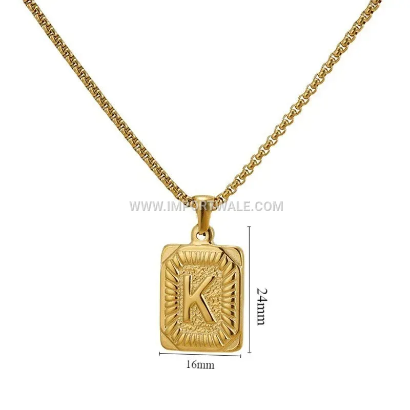 Square Stamped Letter Pendant Necklace in Stainless Steel