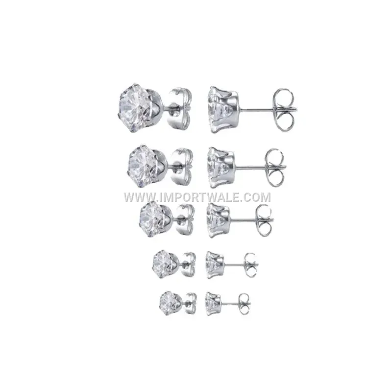18K Gold Plated Zircon Stainless Steel Stud Earrings