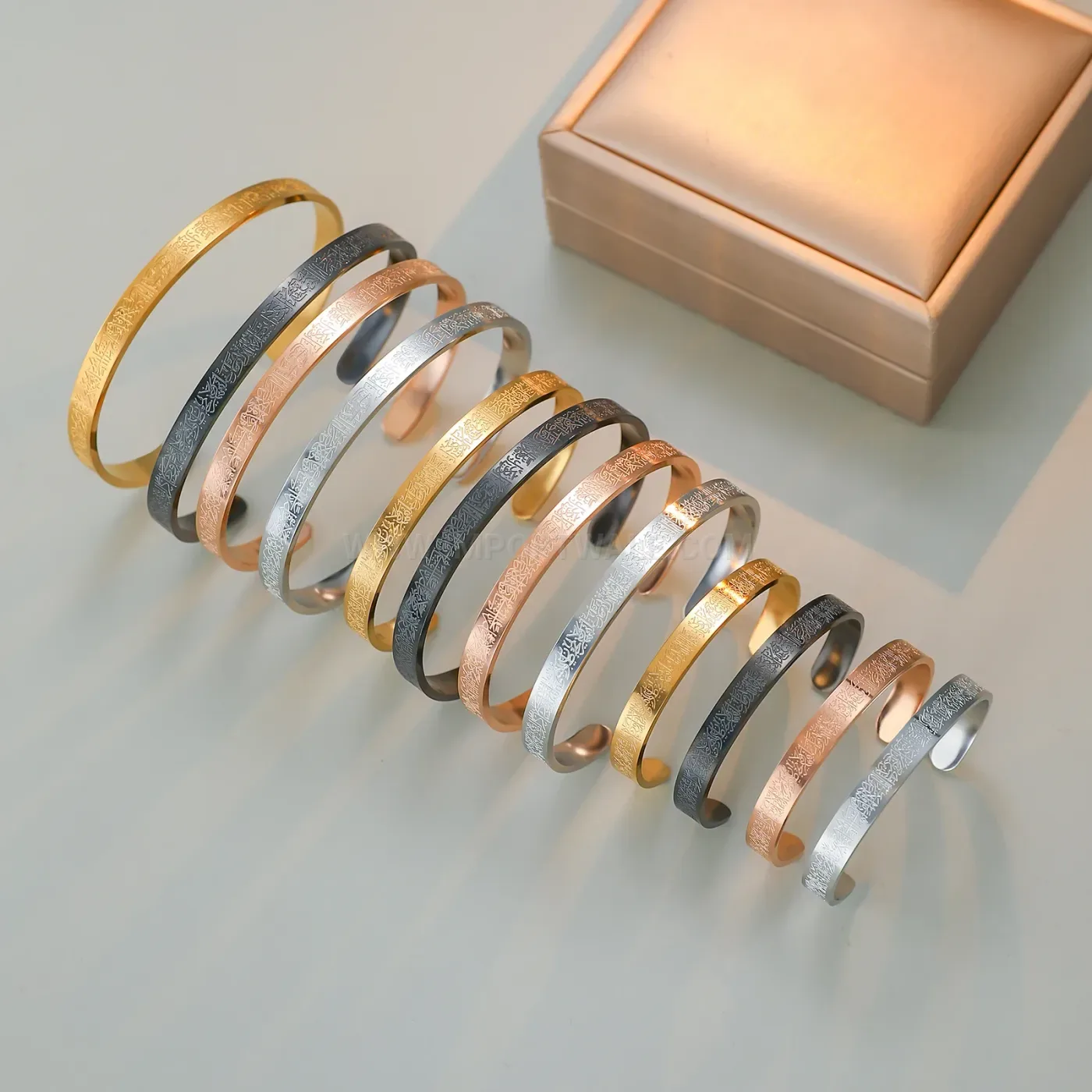 Carved Stainless Steel Ayatul Kursi Arab Style Sleeve Cuff Bracelet