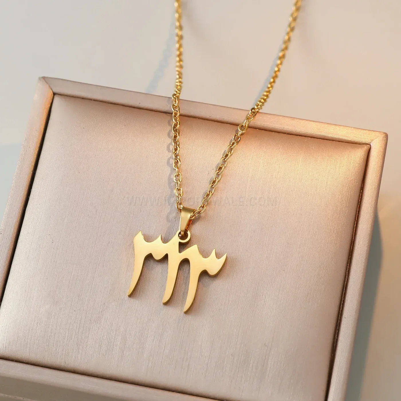 Bold Stainless Steel Script Calligraphy Pendant Necklace with Fine Link Chain
