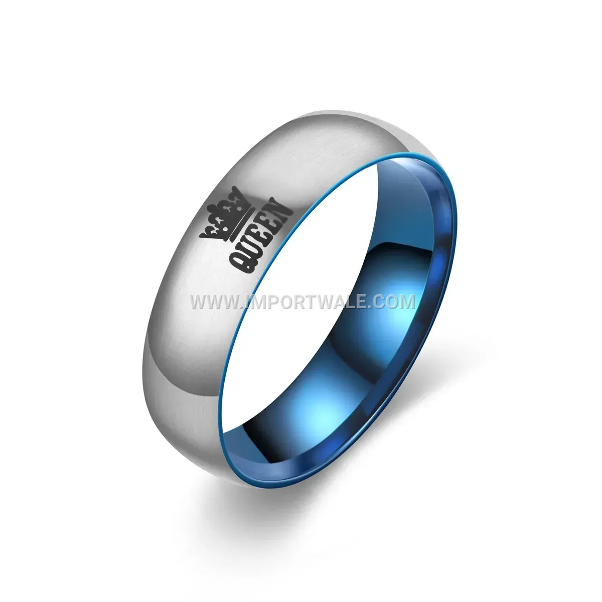 Matte Blue Titanium Steel Crown Inscribed Ring