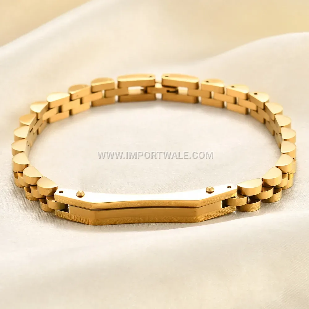 Stainless Steel Sleek Curved Plate Watch Band Style Bracelet