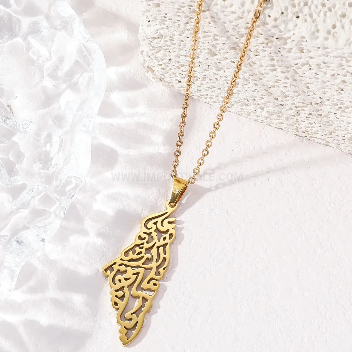 Classic Palestine Map Calligraphy Stainless Steel Pendant Necklace
