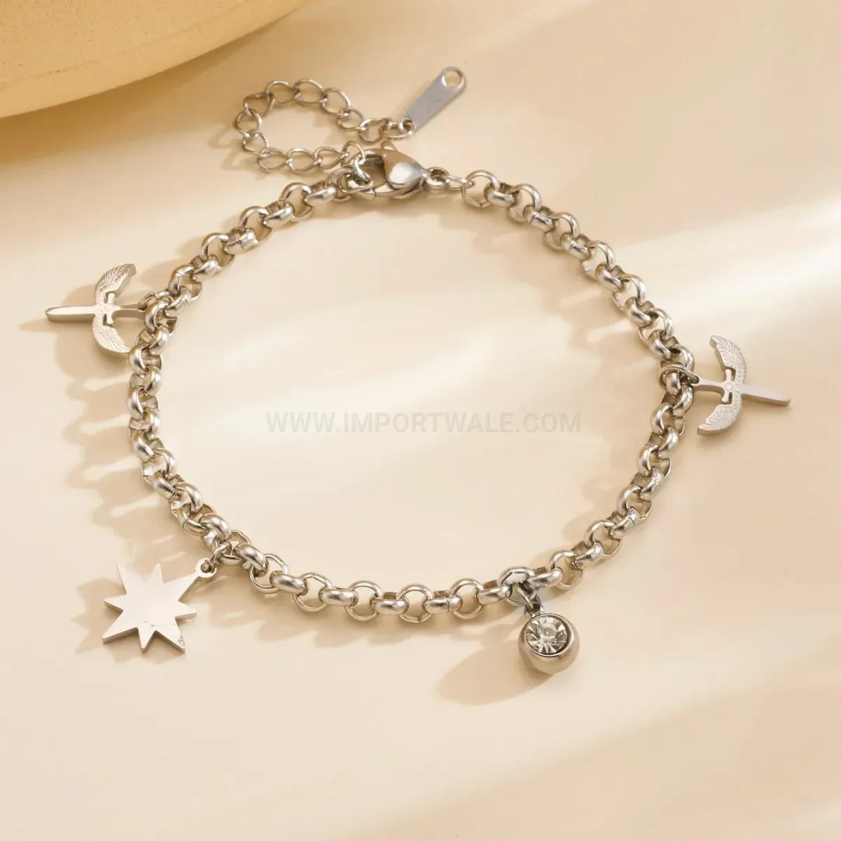 North Star Crystal Stainless Steel Dainty Charm Bracelet