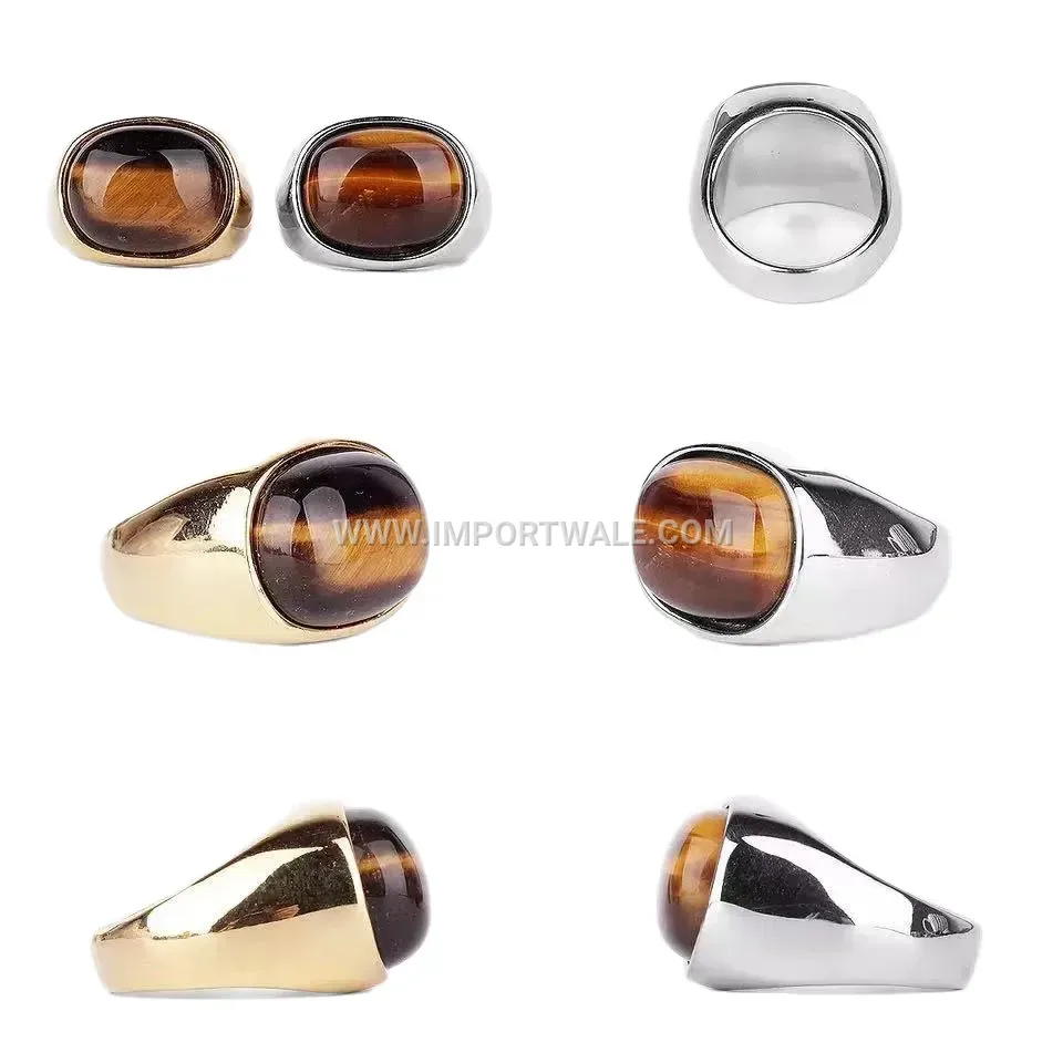 Men Minimalist Tiger Eye Stainless Steel Band Ring