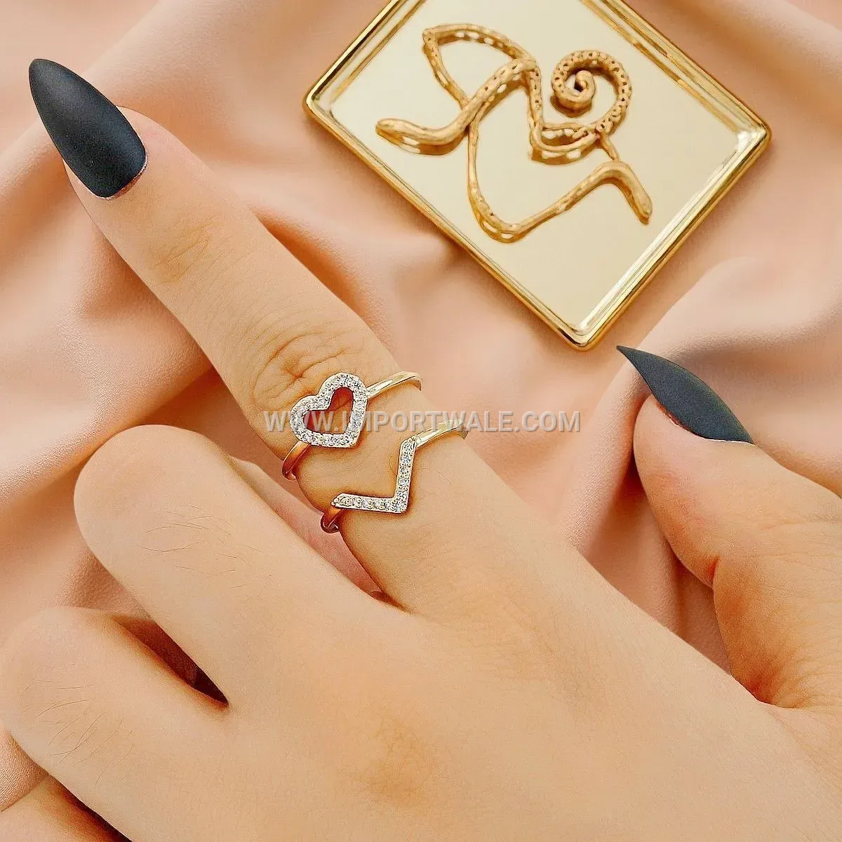 Hollow Open Heart Zircon Stainless Steel Statement Ring