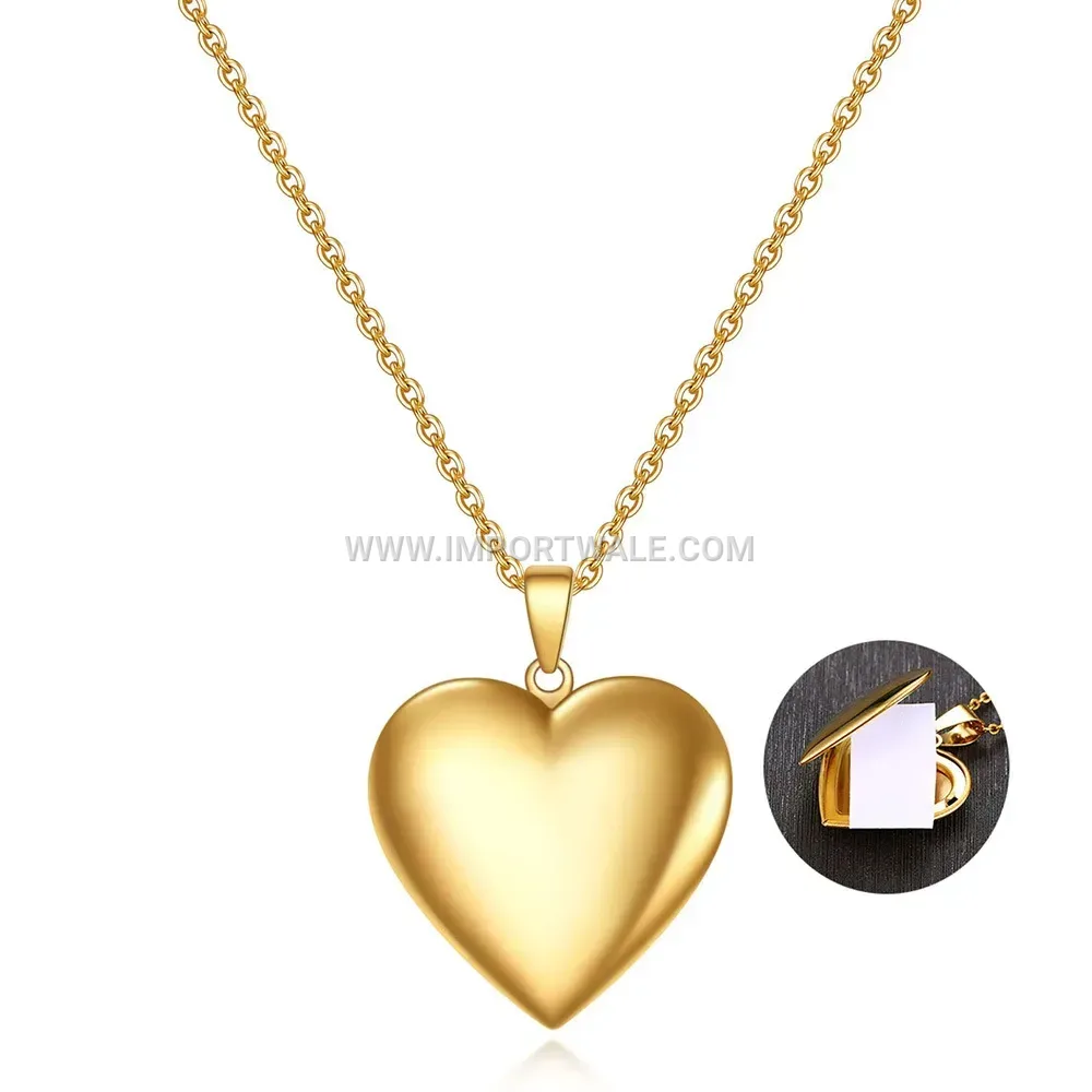Openable Stainless Steel Heart Locket Pendant Necklace