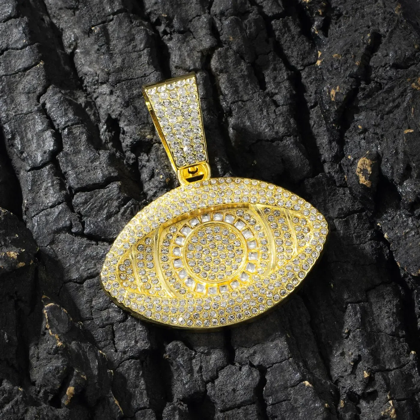 Iced Out Big Eye Pendant Hip Hop Cuban Chain Necklace