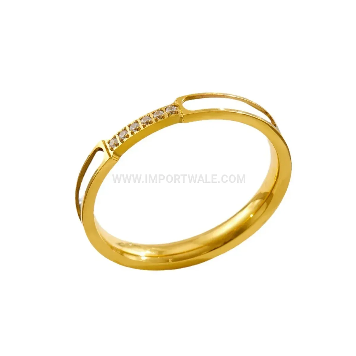 White Shell and Crystal Titanium Steel Band Ring