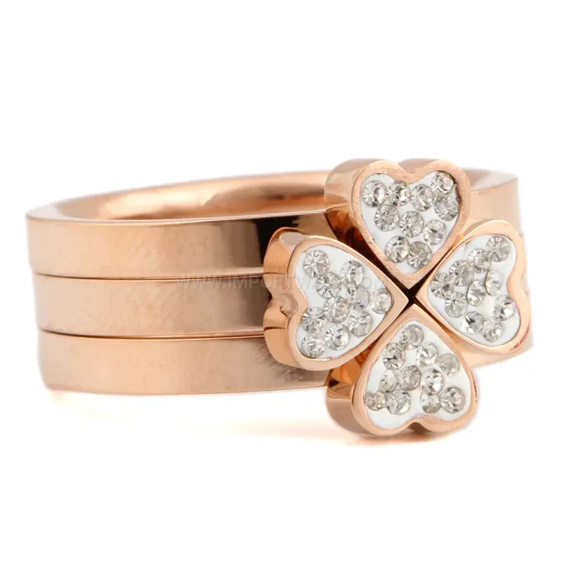 Tri-Color Interlocking Heart Stainless Steel Combination Ring