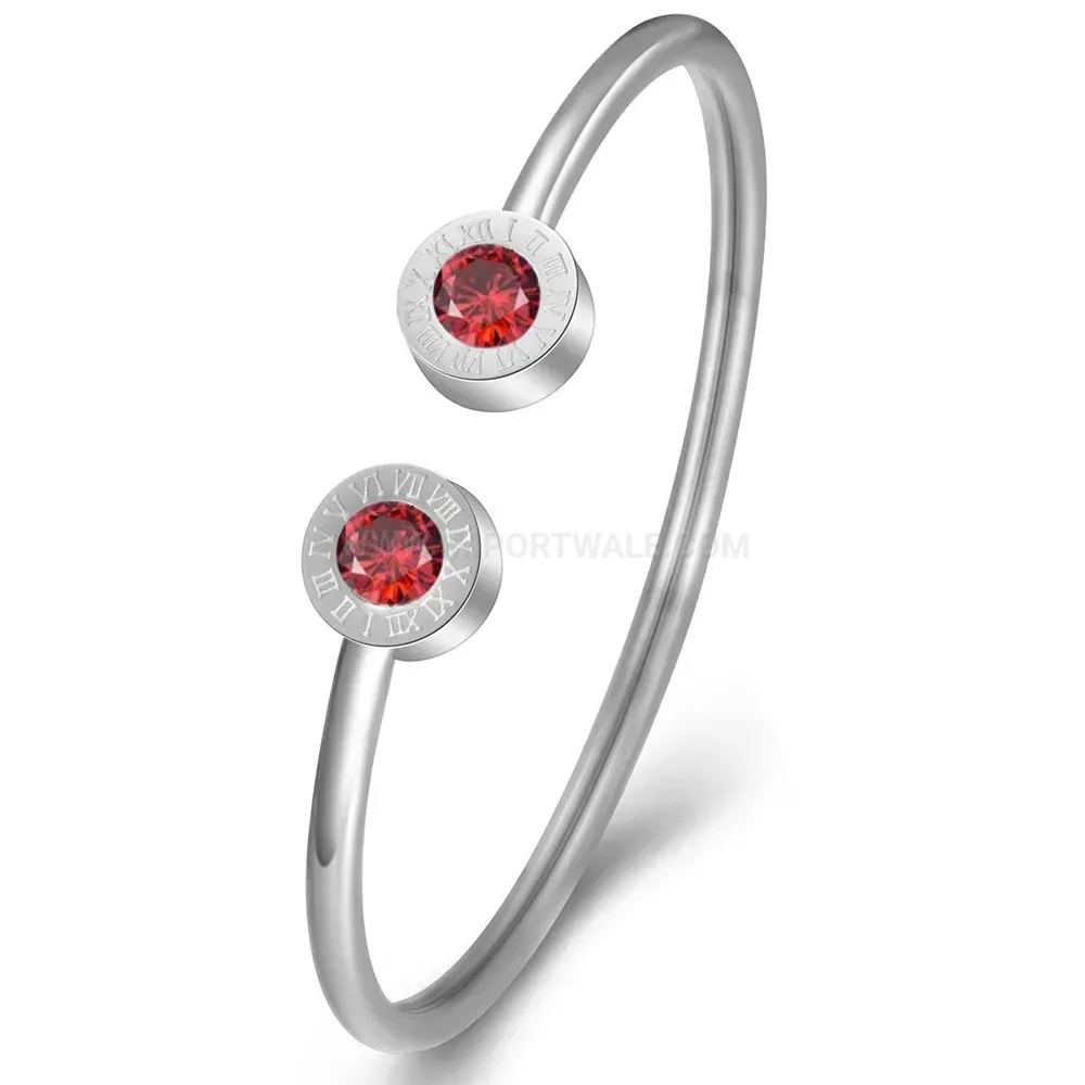 Modern Roman Numeral Stainless Steel Birthstone Cuff Bangle