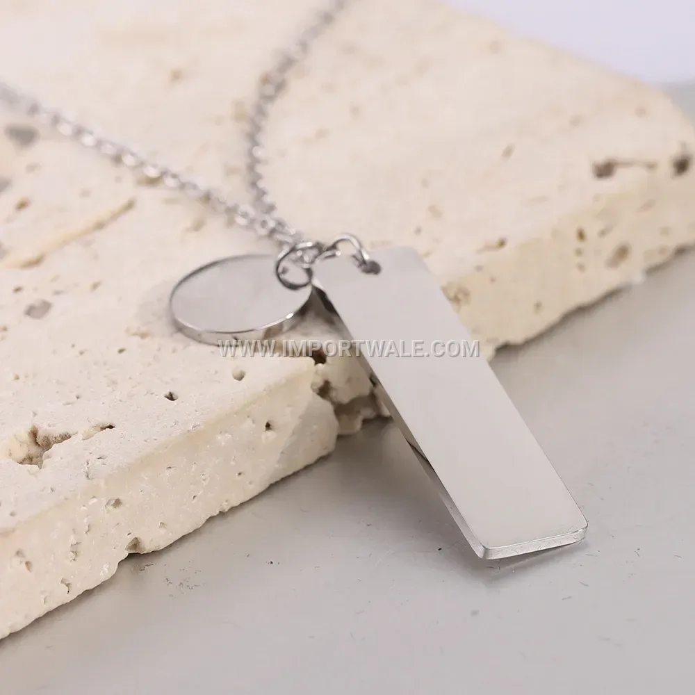Engraved Geometric Heart Disc Stainless Steel Pendant Necklace