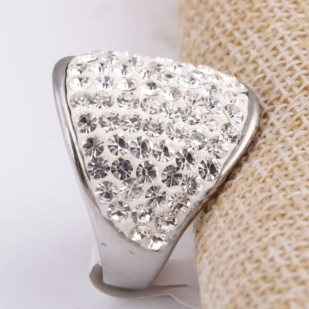 U Shape Plated Rhinestone Stainless Steel Band Ring