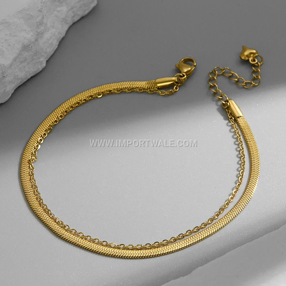 Minimalist Stainless Steel O Chain and Disc Layered Anklet