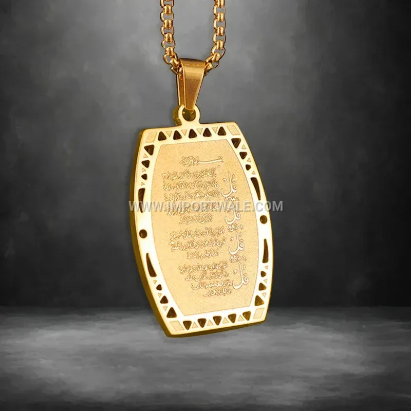 Stainless Steel Square Religious Calligraphy Pendant Link Chain Necklace