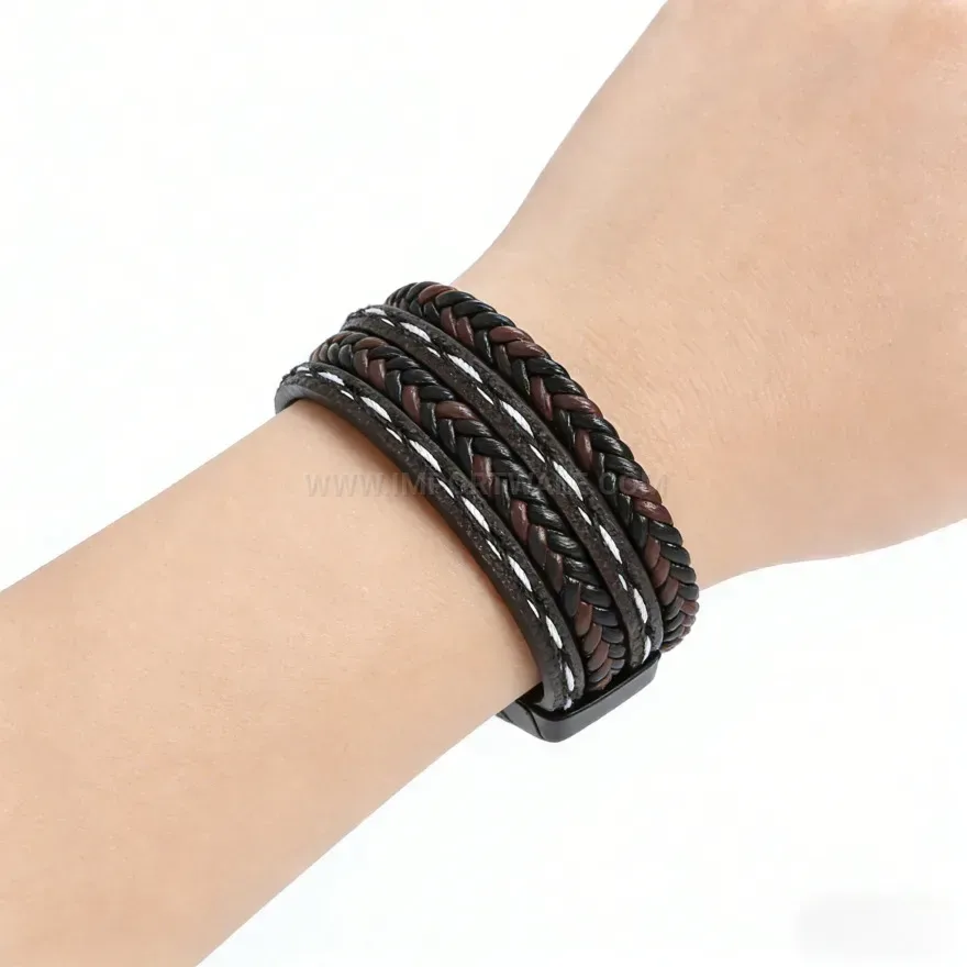 Stylish Handcrafted Multi Strand Leather Braid Bracelet With Magnetic Clasp