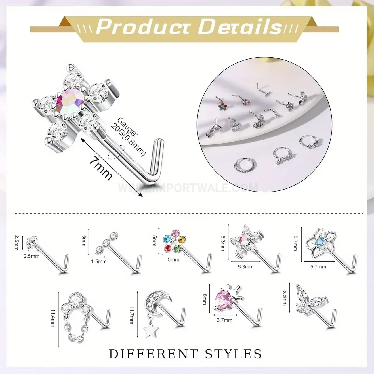 Stylish C-Shaped Crystal Titanium Steel Nose Ring Hoop