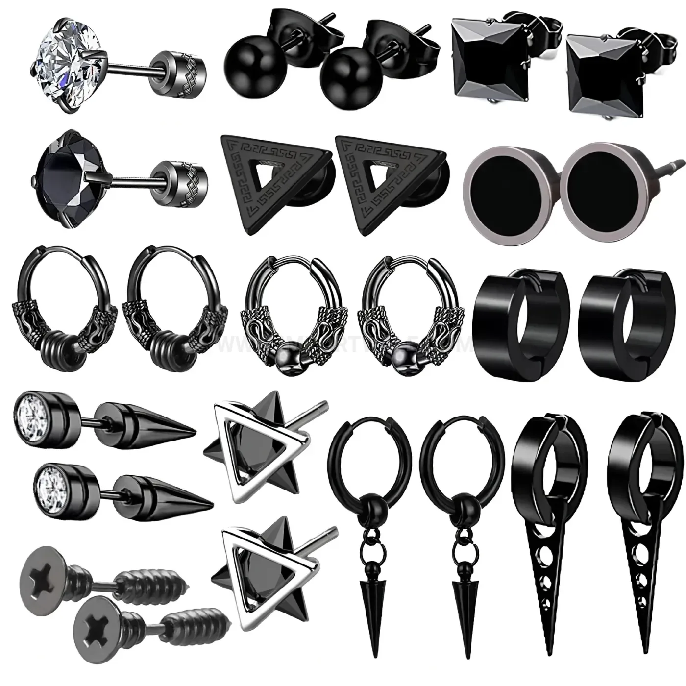 Modern Punk Style Stainless Steel Piercing Hoop and Stud Set