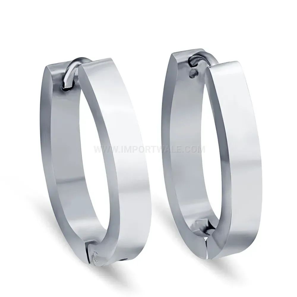 Bold Polished Oval Stainless Steel Huggie Hoop Earrings