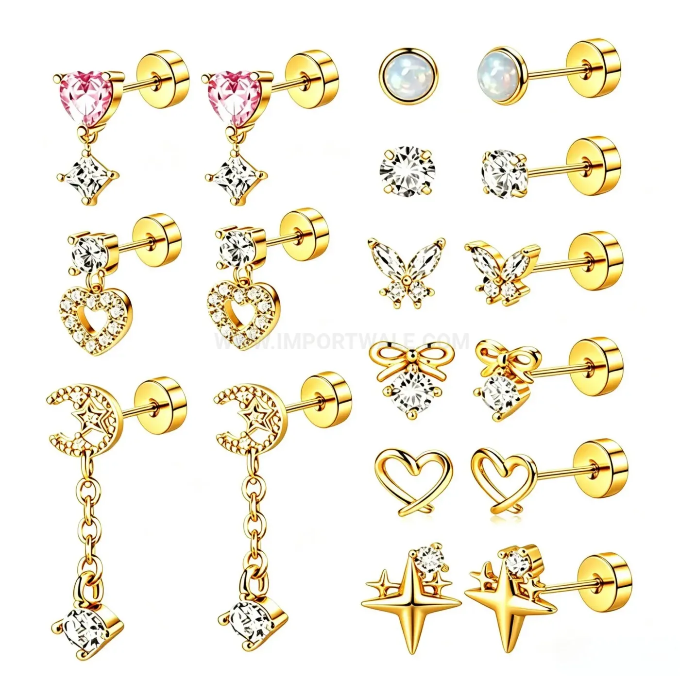 Stylish Stainless Steel Tassel Chain Dangle Cartilage Piercing Stud Earring Set