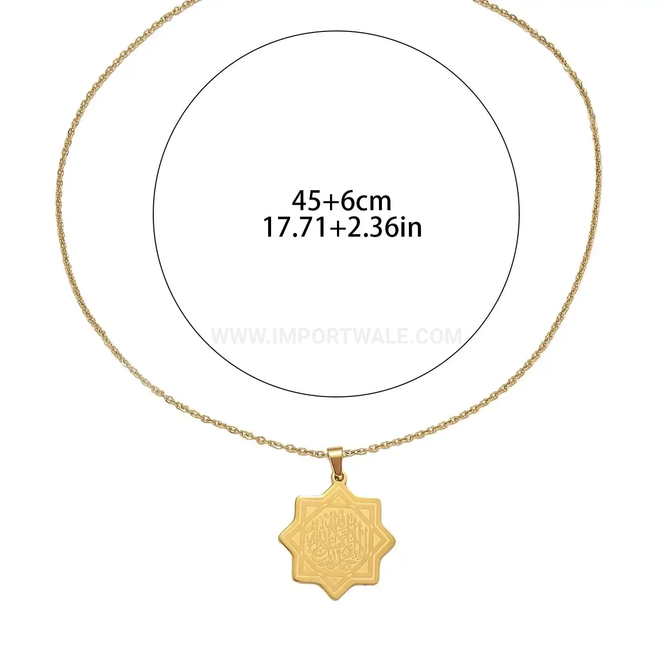 Elegant Stainless Steel Octagonal Star Shahada Pendant Islamic Necklace
