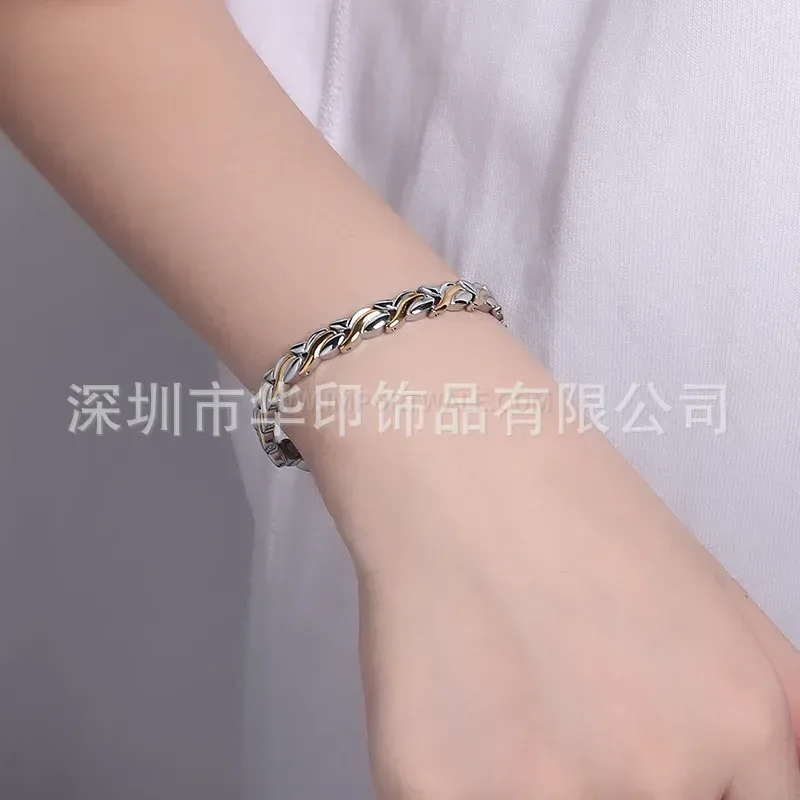 Trendy Minimalist Wave Pattern Titanium Bio Magnetic Link Bracelet