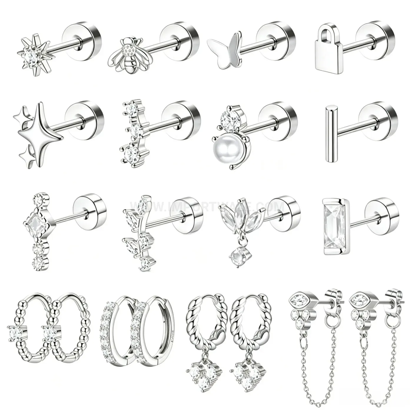 Fashion Minimalist Stainless Steel Stackable Piercing Stud Set