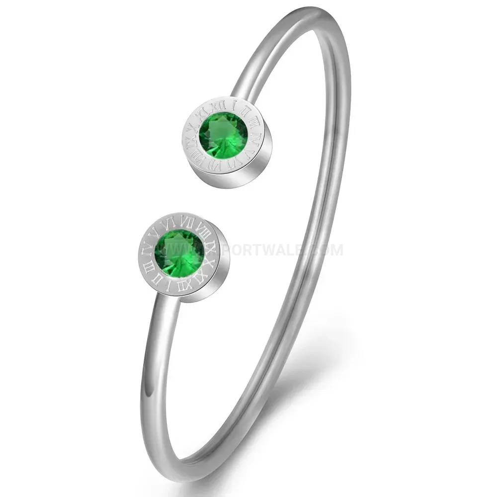 Modern Roman Numeral Stainless Steel Birthstone Cuff Bangle
