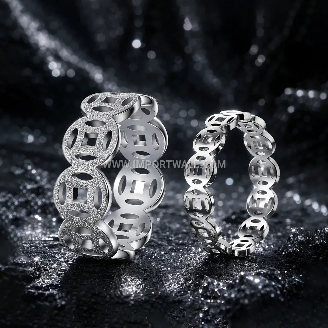 Cutout Fortune Coin Stainless Steel Band Ring 6mm
