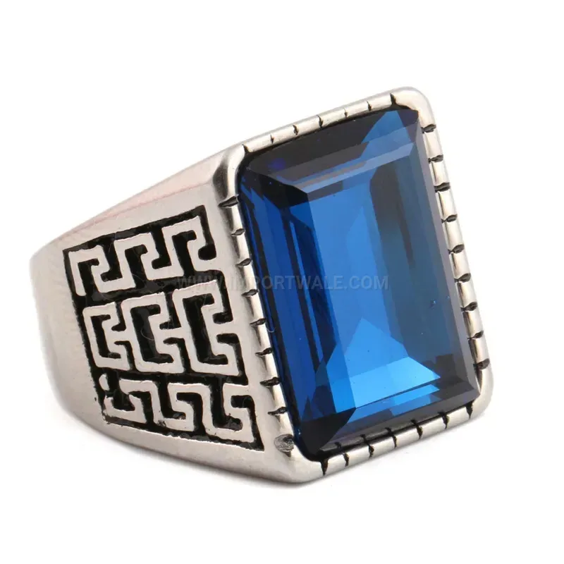 Chic Vintage Inlaid Gemstone Stainless Steel Band Ring