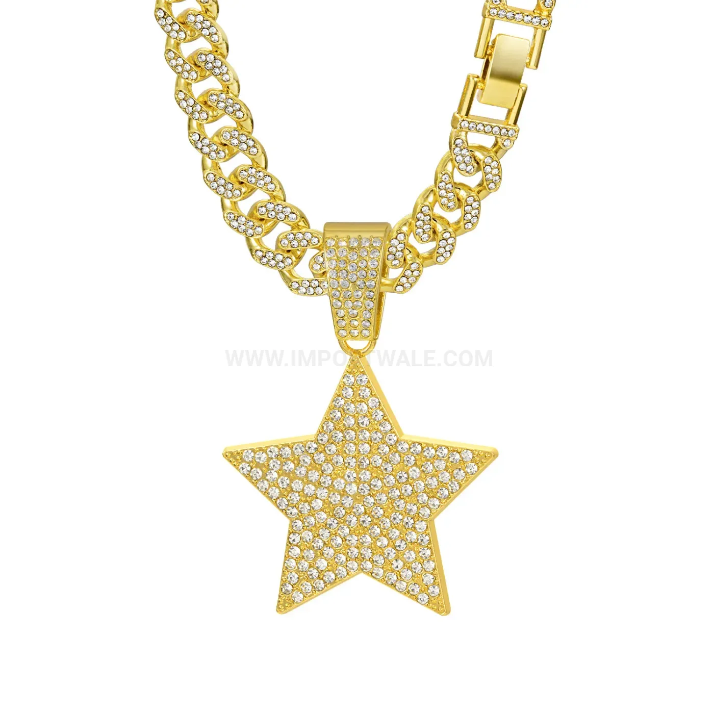 Premium Full Rhinestone Star Pendant Cuban Link Chain Necklace