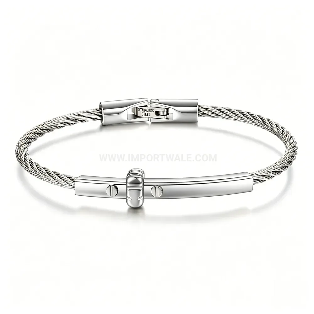 Stylish Sleek Stainless Steel Cable Wire Bangle Bracelet With Clasp