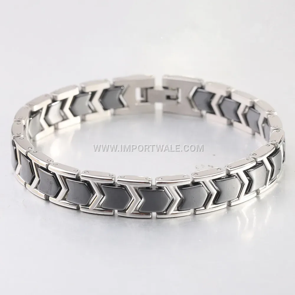 Contemporary Stainless Steel Ceramic Spliced Link Bracelet