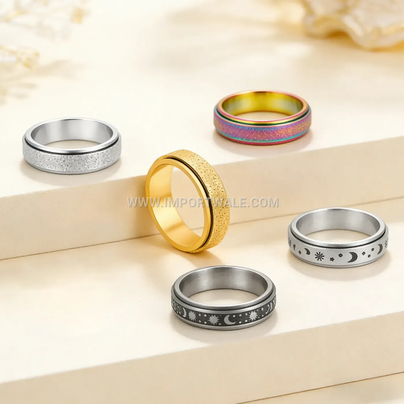 Vertical Grooved Titanium Steel Wide Band Ring