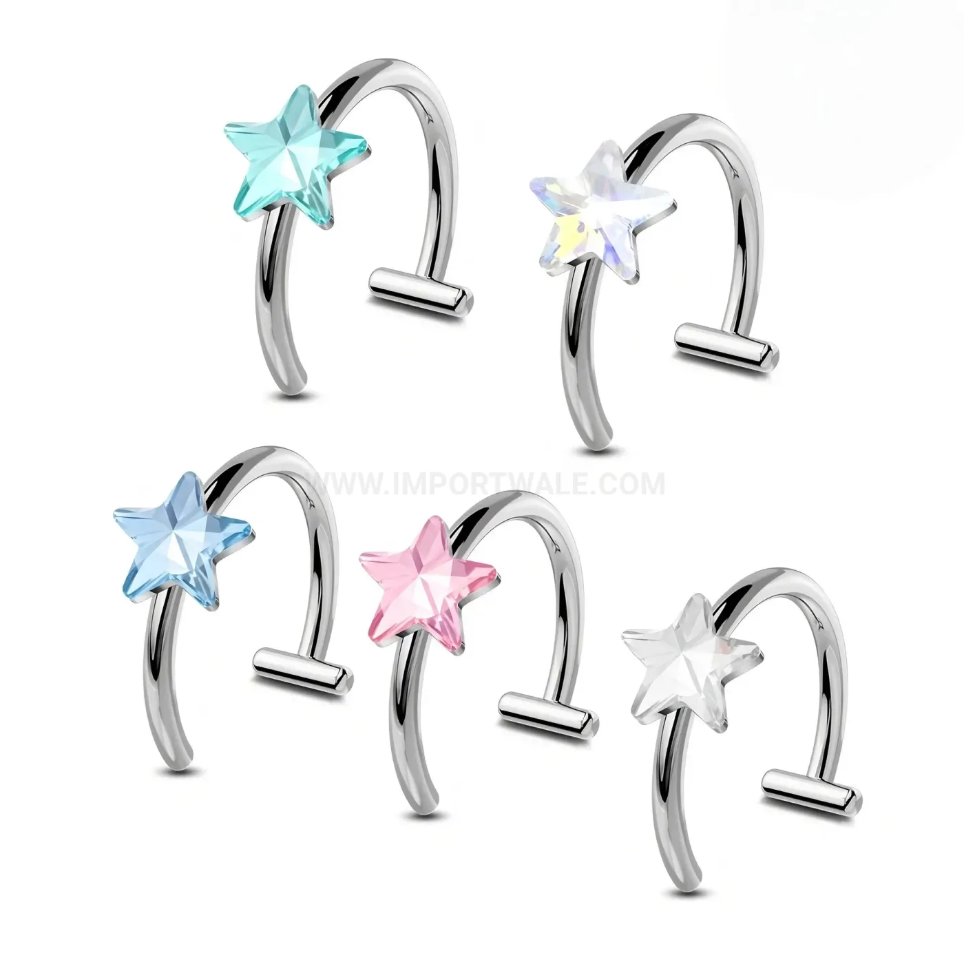 Bold Stainless Steel Star Curved Bar Body Piercing Stud Set