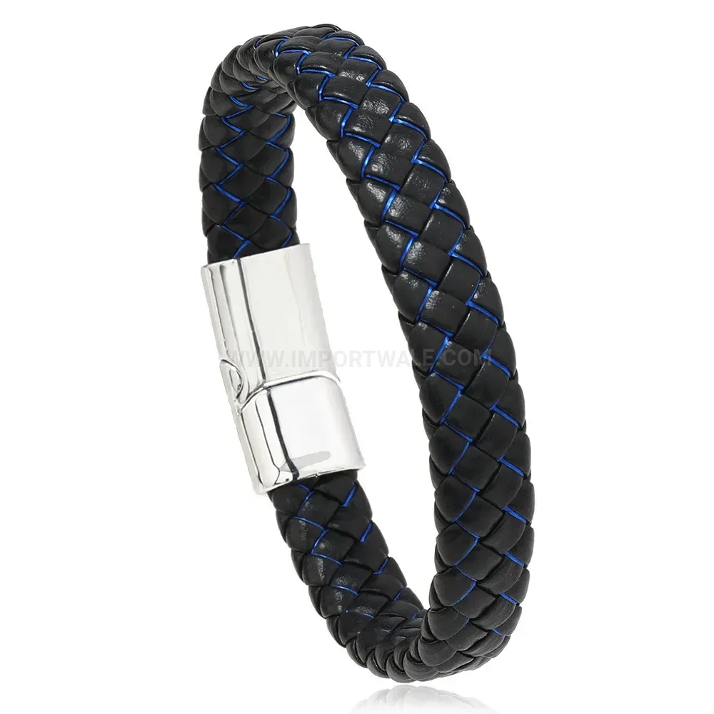 Designer Two Tone Braided PU Leather Cord Bracelet with Magnetic Clasp