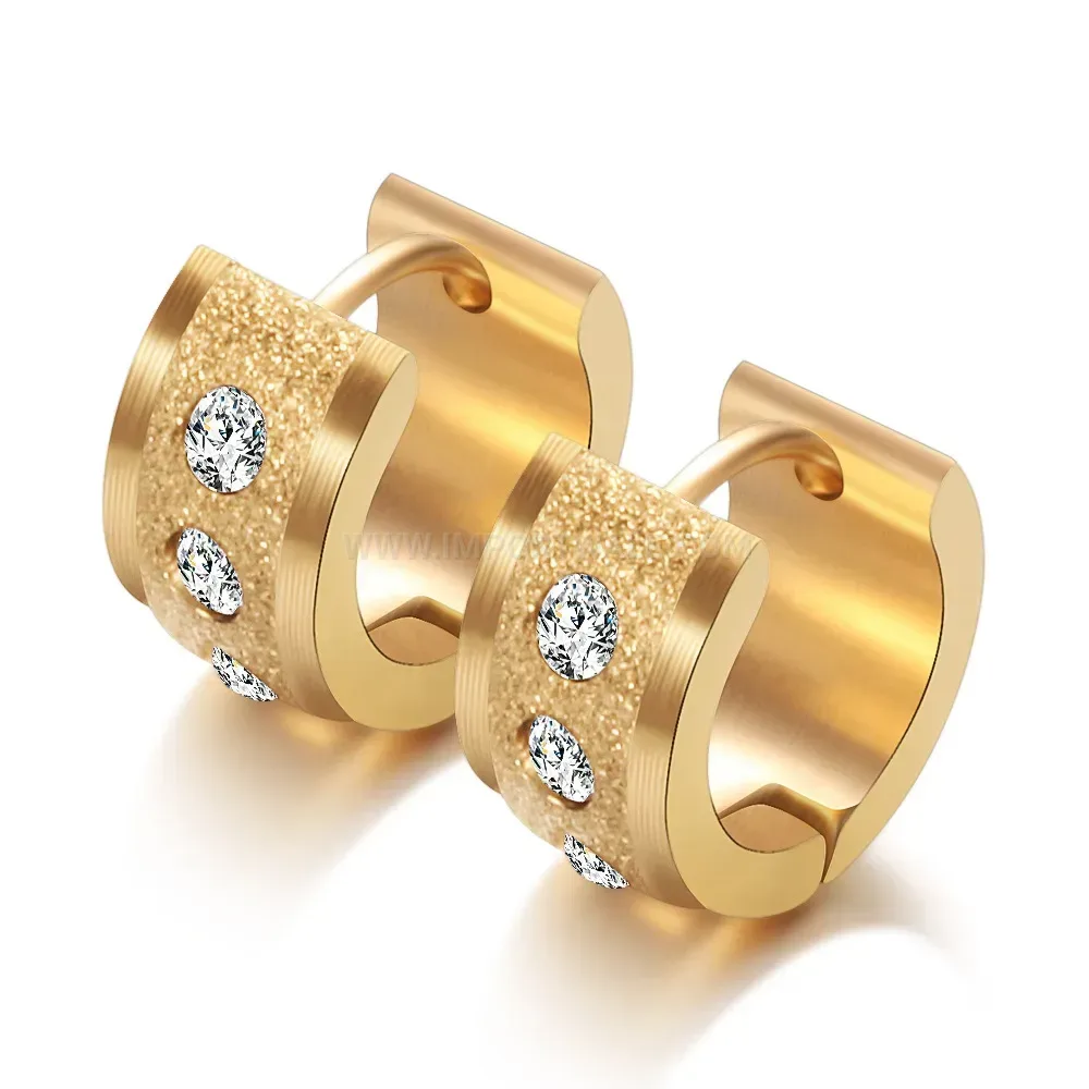Elegant Frosted Cutout Circular Stainless Steel Huggie Earrings