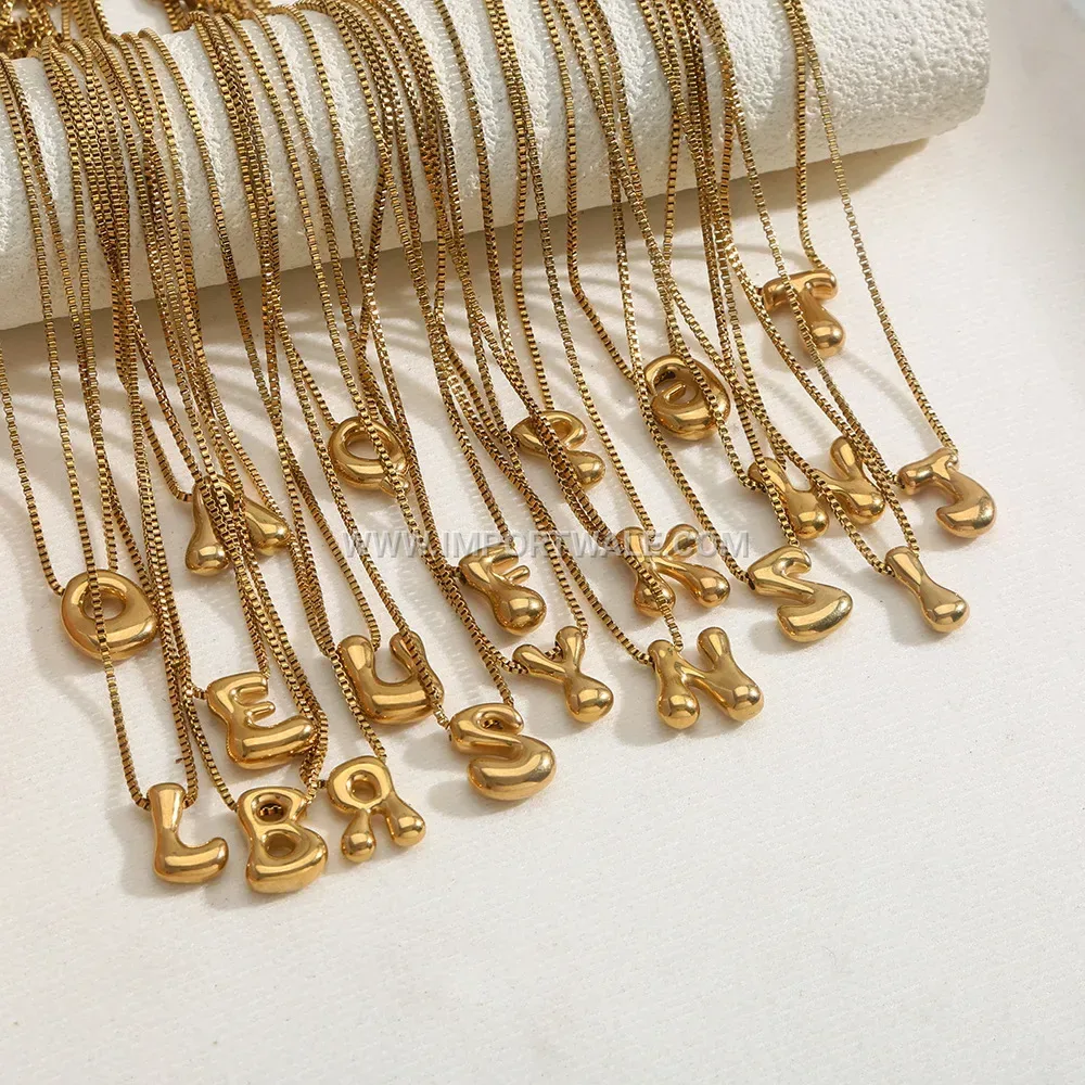Gold Tone Stainless Steel Initial Pendant Link Chain Necklace