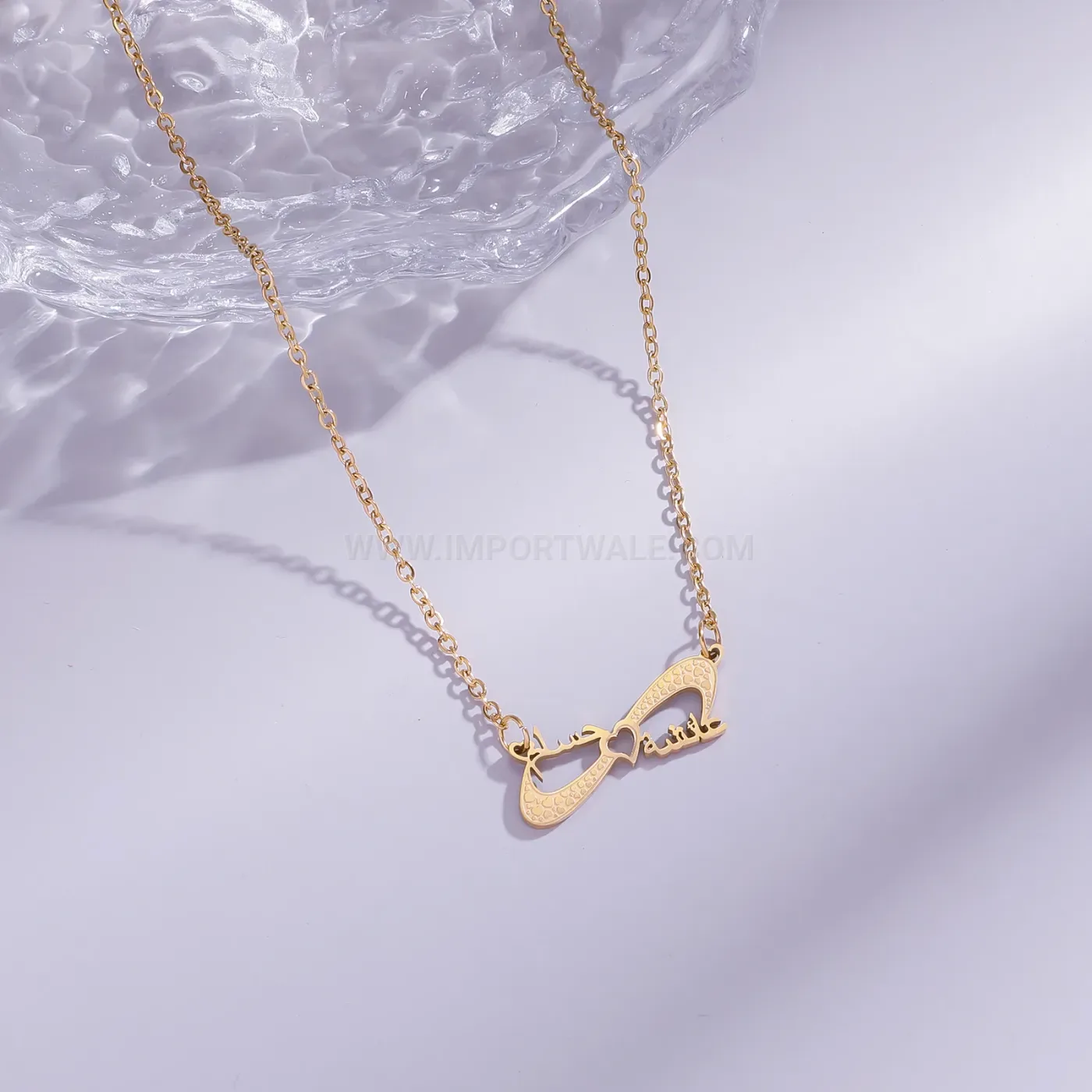 Fashion Stainless Steel Islamic Arabic Calligraphy Bow Pendant Necklace