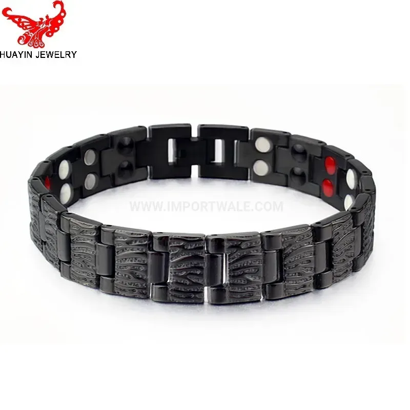 Fashion Men's Black Titanium Steel Geometric Magnetic Link Bracelet