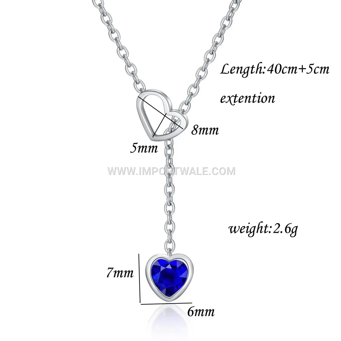 Stainless Steel Openwork Heart Sapphire Pendant Necklace