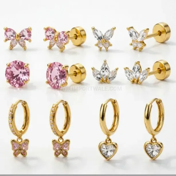Elegant Bow and Pearl Stainless Steel Earring Set with Zircon
