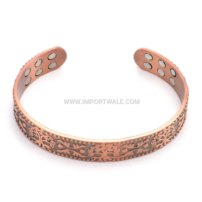 Tree of Life Vintage Red Copper Double Row Magnetic Open Bracelet