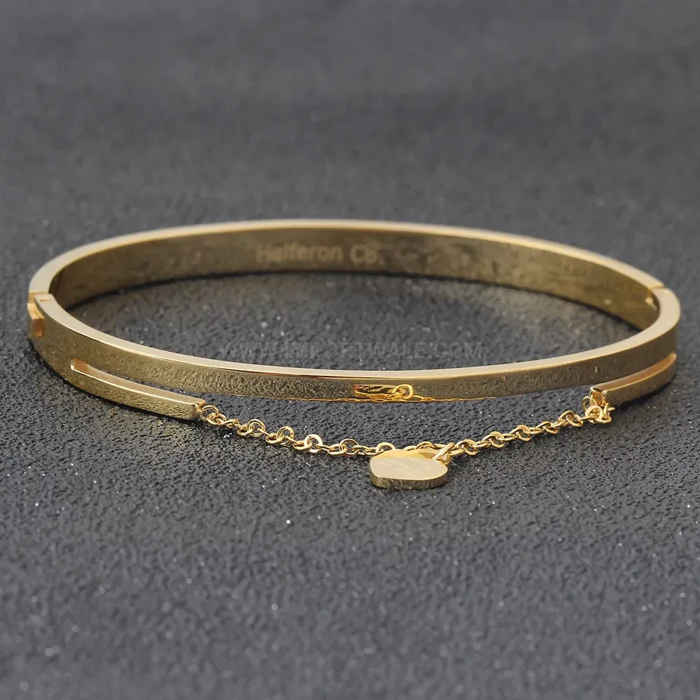 Premium Minimalist Heart Motif Stainless Steel Bangle Bracelet