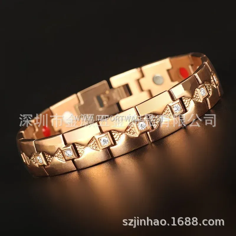 Geometric Titanium Steel Magnetic Bracelet with Crystal Accents