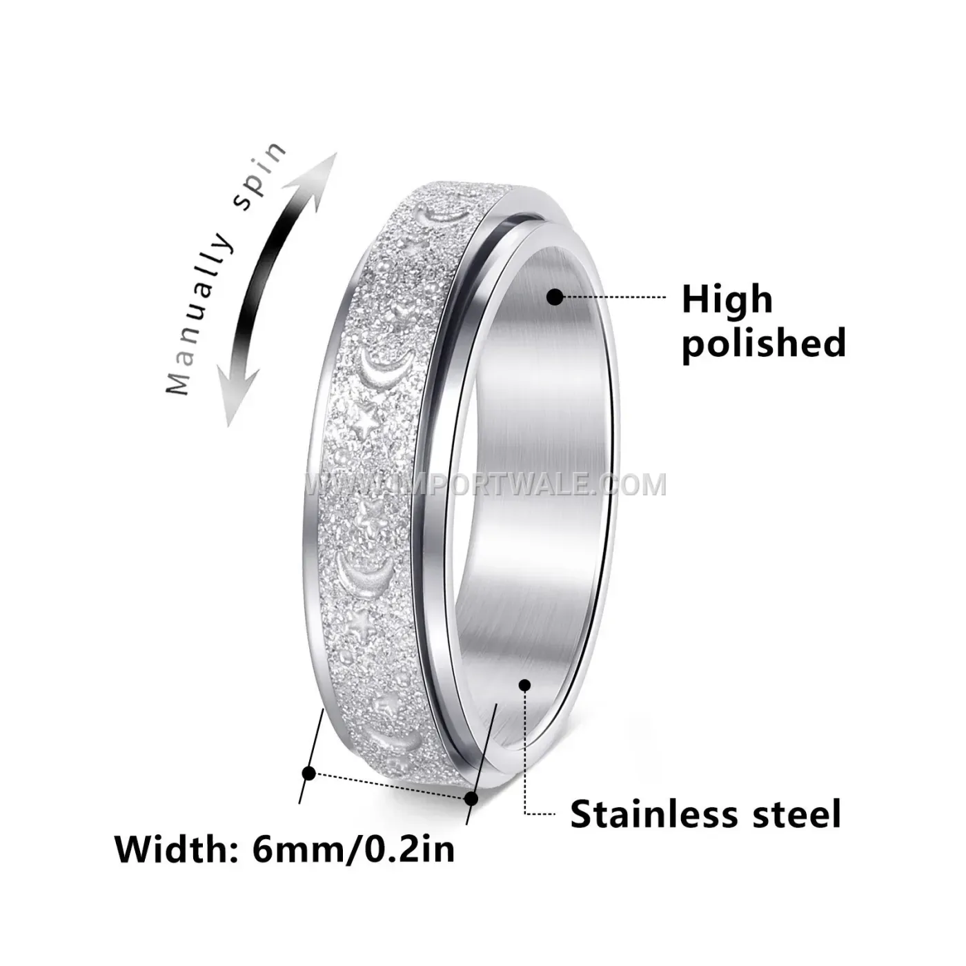 Frosted Stainless Steel Rotatable Spinner Band Ring