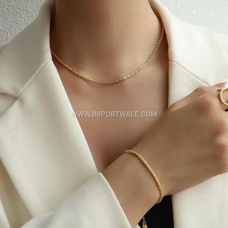 Sparkling French Style Titanium Steel Chain Jewelry Set